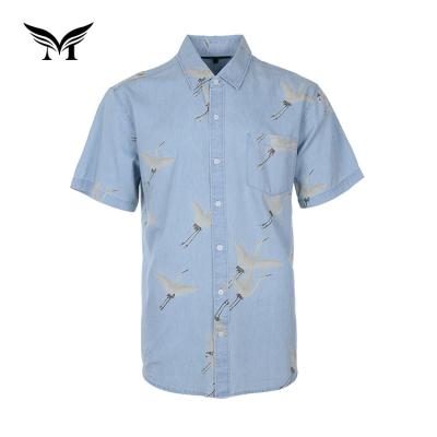 China Last Viable Short Sleeve Cotton Funny Printed Denim Shirts For Men 100 Cotton Pictures for sale