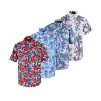 China Custom Factory Supplier Cotton Viable Vacation Beach Red Flower Button Shirt Men for sale