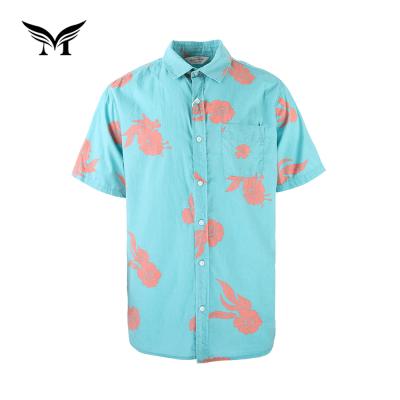 China New Design Size Flower Print Viable Custom Hawaiian Poplin Cotton Shiny Shirt Men for sale