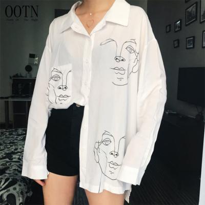 China Anti-wrinkle women tops ladies clothing 2020 new summer cotton female face blouse shirt printing long full sleeve shirts for sale