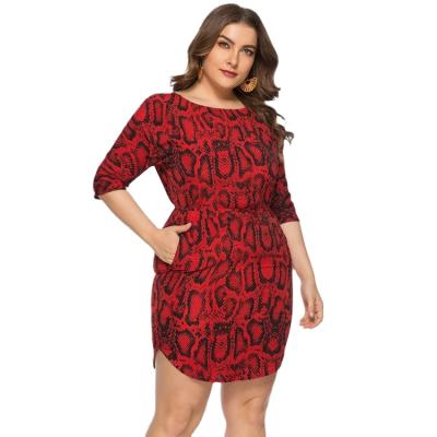 China High Quality Serpentine Pocket Waist Short Sleeve Plus Size Print Plus Size Mini Summer Dress For Women for sale