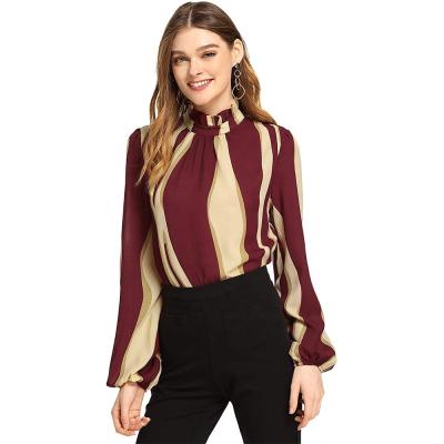 China Viable high quality polyester printed elegant collar blouse stand formal blouses and tops clothing for women for sale