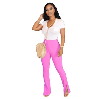 China 2021 new arrivals Anti-wrinkle high waist women solid split pants ladies flare pants for sale