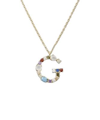 China Tasty Delicacy 925 Sterling Silver Initial Letter Necklace Pave Colorful Tiny Gemstone Alphabet Necklace for sale