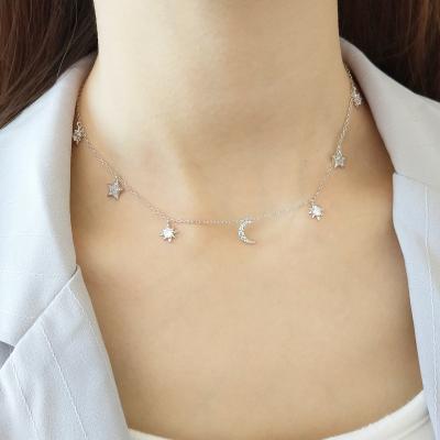 China Trendy Tasty Tiny 925 Sterling Silver Necklace Star Moon Pendant Necklace with Zircon for Girls for sale