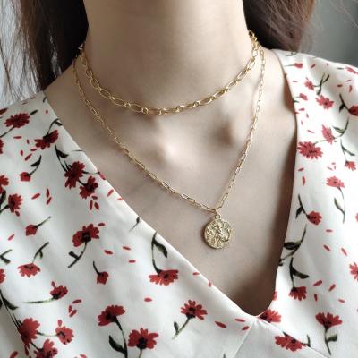 China Fashionable Vintage 925 Sterling Sliver Gold Chain Necklace Coin Pendant Necklace For Women for sale