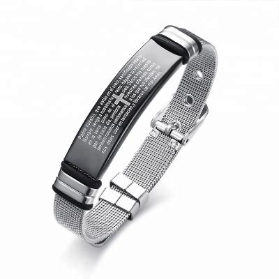 China ClaspInspire CLASSIC Bible Bangle Bracelet Stainless Steel Religious Jewelry Mesh Belt Bracelet Cross English for sale