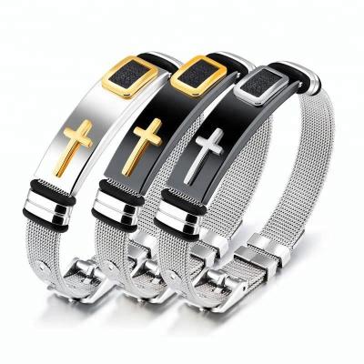 China 2019 Fashion Romantic Men's Fashion Stainless Steel Jewelry Bangle Religious Christian Cross Bracelet IN STOCK for sale