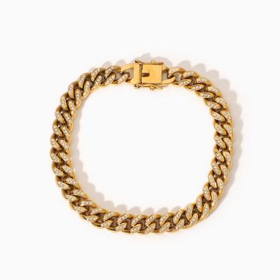 China FASHIONABLE Full Zircon 18K Gold Plated Cuban Punk Stainless Steel Chain Bracelet Bangle for sale