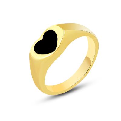 China Cute Fashion 18k Gold Plated Ring Black Heart Stainless Steel Ring for sale