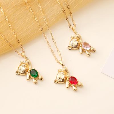 China Summer CLASSIC Cute Gold INS Brass Zircon Diamond Bear Necklace for sale