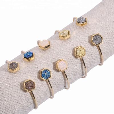 China / Druzy Bangle Cuff Bracelets Gold Plated Stone Bangle Natural Stone Bracelet For Women for sale