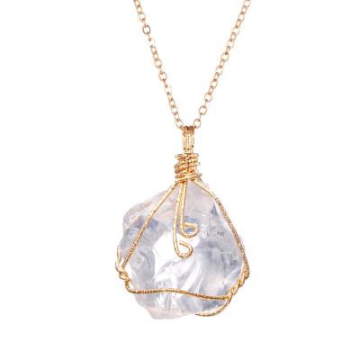 China Other Discount Irregular Natural Stone Amethyst Rose Quartz Healing Wrapped Crystal Pendant Necklace for sale