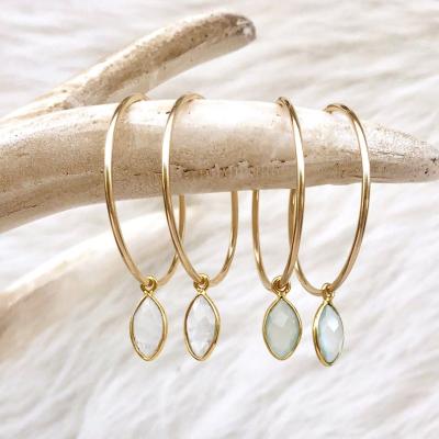 China / Delicate Modern Natural Stone Boho Circle Earrings Gold Plated Labradorite Gemstone Earrings for sale