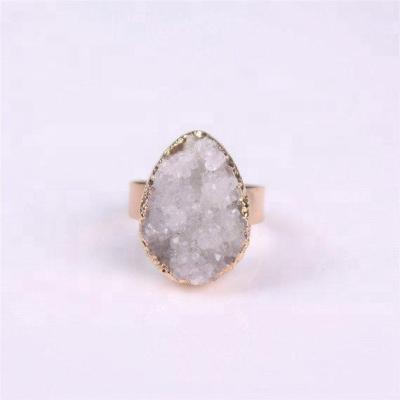 China / Gold Plated Natural Stone Agate Ring Teardrop Geode Druzy Stone Rings for sale