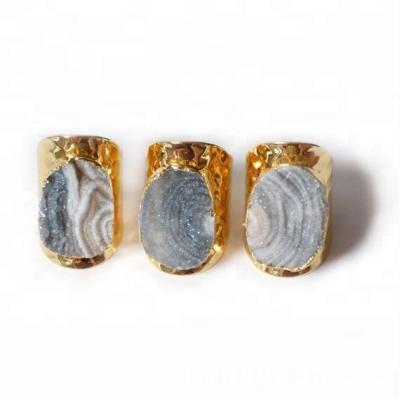 China CLASSIC Gold Plated Round Druzy Agate Geode Rings Natural Statement Adjustable Drusillary Stone Rings for sale