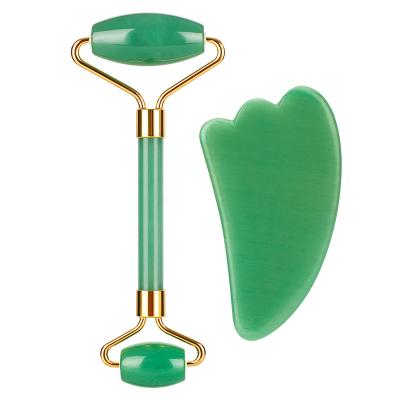 China 100% Facial Massage GuaSha Skin Care Tools Rose Quartz Green Aventurine Roller Wholesale Face Lift for sale