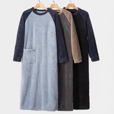 China Winter Mens QUICK DRY Thermal Plush Fleece Round Neck Robe Plus Size Fleece Nightgown for sale