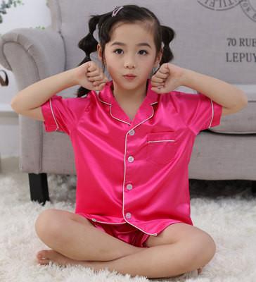 China QUICK DRY Satin Boys Pajamas Set Kids Size 170 Short Sleeve 2pcs Shorts Pajamas Set For Kids for sale