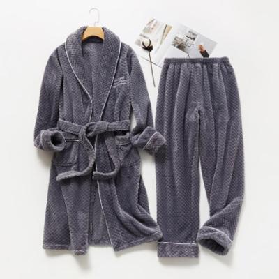 China Thermal male pijamas plus size night suits winter flannel long robe set men's loungewear waffle coral fleece for sale