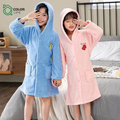 China 2022 New Arrival Wholesale Casual Hooded Children's Flannel Bathrobe QUICK DRY Long Sleeve Coral Warm Nightgown for sale