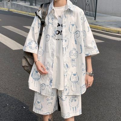 China The other 2021 summer Hong Kong style outdoor large size set M-5X HQ21238-S60 short-sleeved shirt shorts for sale