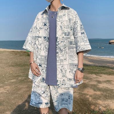 China The Other Summer 2021 Hong Kong Style New Location Plus Size Short Sleeve Shirt And Shorts Suit M-5X HQ21239-S60 for sale