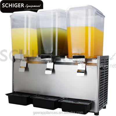 China Cooler Commercial Stainless Steel Fast Food Shop 3 Tank Beverage Cold Juice Dispenser for sale