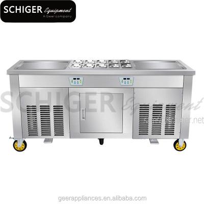 China Ice Cream 2 Square Filters Thailand Rolled Ice Cream Machine with 10 Refrigerated Trays and Built-in Refrigerator for sale