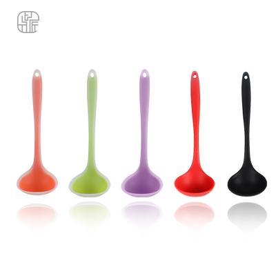 China Long Lasting Handle Heat Resistant Silicone Cooking Soup Pocket Spoon With Comfortable Handle Kitchen Utensils for sale