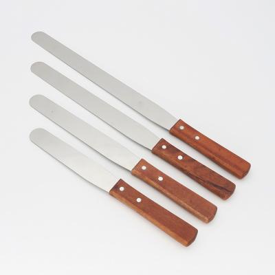 China Factory Wholesale Viable With Wooden Handle Baking Tools Cake Decorating Accessories Stainless Steel Straight Cake Spatula for sale