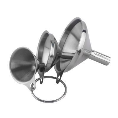 China Food Grade 3pcs Small Sustainable Mini Funnel Set Stainless Steel Kitchen Oil Filling Funnels Set For Essential Oil Liquid Spice for sale