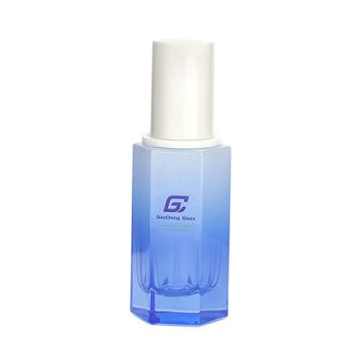 China Blue Rhombus Cosmetic High Quality Lotion Containers 40ml Glass Lotion Bottle for sale