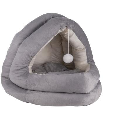 China Wholesale Custom Made Lovely Round Wash Faux Fur Warm Breathable Mechanical Vacuum Packing Sofa Pet Cat Beds Luxury With Ball for sale