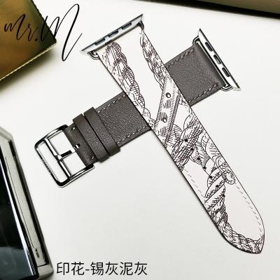 China Fashion\Luxury Popular Dress Factory Customized For Apple Smart Watch Serie7/6/5/SE H Hand-stitched Strap Leather Strap for sale