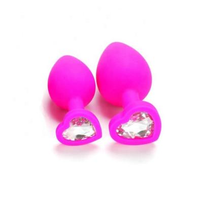 China New Style Anal Plug Silicon Set Heart Crystal Jewel Decoration Butt Heart Shape Anal Plug for sale