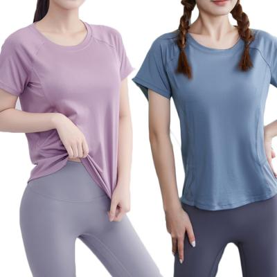 China New Yoga Wear Short Sleeve Yoga Shirt Women Workout White Breathable Yoga Tops Plain Breathable Round Top Tees for sale