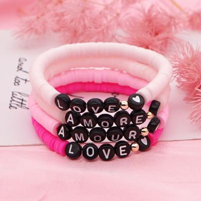 China Custom Clay Beads Bracelet Jewelry Cute Boho Handmade Polymer Love Letter Name LOGO Bracelet for sale