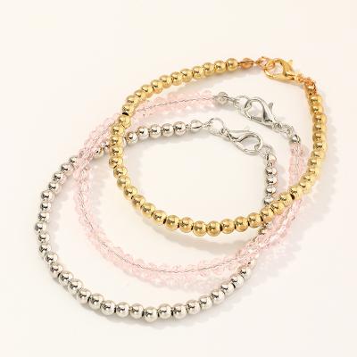 China Simple Cute Fashion Rose Crystal Beads Bracelet Cute Gold Silver Beaded Bracelets Jewelry Set for sale