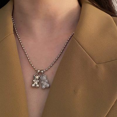 China FASHIONABLE High Quality Silver Gold Plated Stainless Zircon Chain Luxury Gummy Bear Steel Ball Pendent Necklace for sale