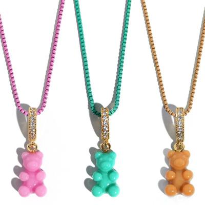 China FASHIONABLE High Quality Colorful Box Chain Necklace With Resin Cute Gummy Bear Pendent Necklaces For Hip Hop for sale