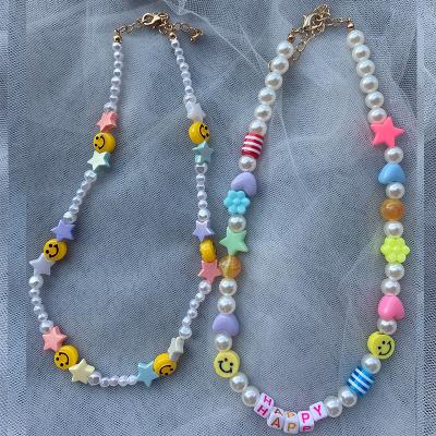 China Fashion TRENDY Colorful Acrylic Star Custom Happy Smiley Face Beads Choker Jewelry Word Bead Necklace for sale