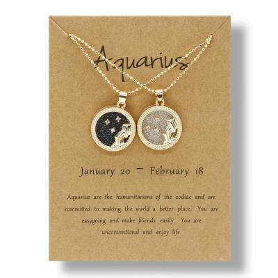 China Fashion TRENDY Gold Choker Astrology Chain Necklaces For Couples Wish 12 Card Elegant Zodiac Sign Pendant Necklace for sale