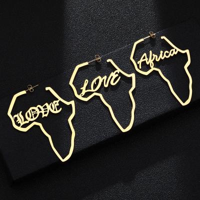 China Fashionable High Quality Jewelry Africa Map 18k Gold Stainless Steel Love Word Earring Custom Earrings For Women for sale