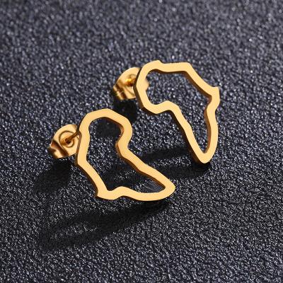 China TRENDY High Quality Gold Silver Non Tarnish Stainless Steel Earrings Cavity Africa Map Stud Earring for sale