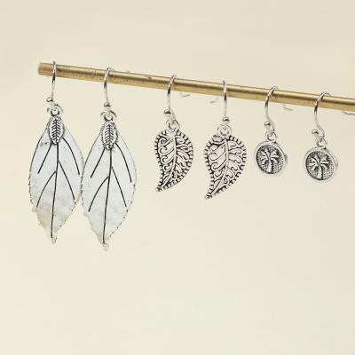 China Vintage Amazon Hot Sale Drop Earrings Silver Plated Leaf Dangle Earring Set For Women Punk Girls for sale