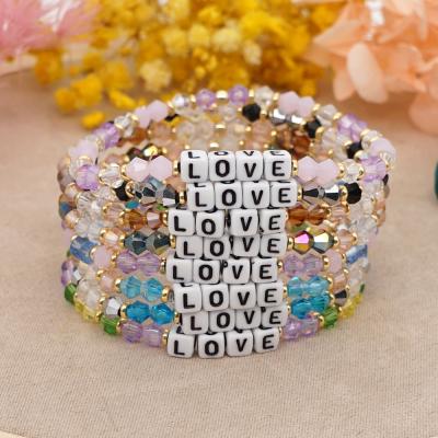 China Beaded Bracelet Logo Letter Name Bracelet Fashion Custom Made Crystal Bead Bracelet For Women Love Gold Hot Sale TRENDY for sale