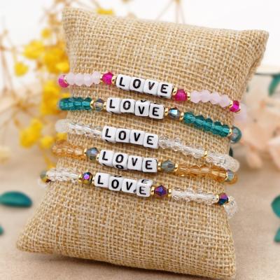 China Colorful Name Bracelet Crystal Beaded Bracelets Custom Love Logo Fashion Handmade Wholesale TRENDY Jewelry For Gifts for sale