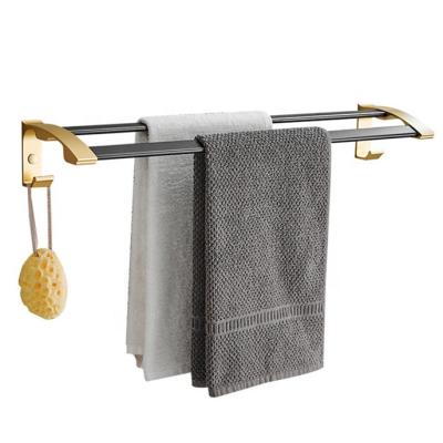 China Fashion 6pcs Bathroom Accessories Set Gold Towel Rack With Hook Toilet Brush Tissue Box Customization For Hotel Bathroom for sale