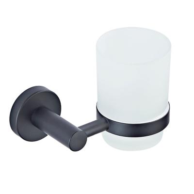 China Modern black bathroom wall mounted simple round base with a single glass cup holder for sale